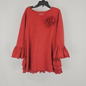 Ruffle Butts 3/4 Bell Sleeve Girls Size 8 Ruffle Top Red Blouse Tunic